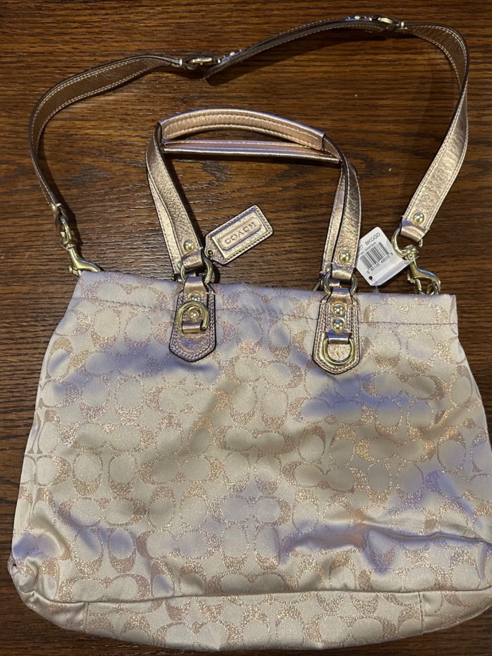 Coach Signature Khaki Metallic Gold Monogram Tote Bag - Picture 2 of 3